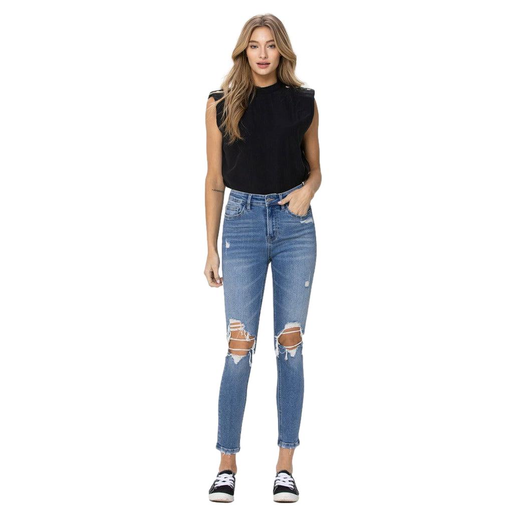 Denim - Vervet by Flying Monkey Distressed High Rise Skinny Crop -  - Cultured Cloths Apparel