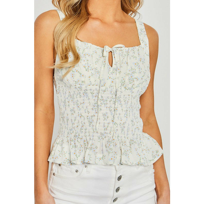 Women's Sleeveless - Woven Print Smocked Sleeveless Top -  - Cultured Cloths Apparel